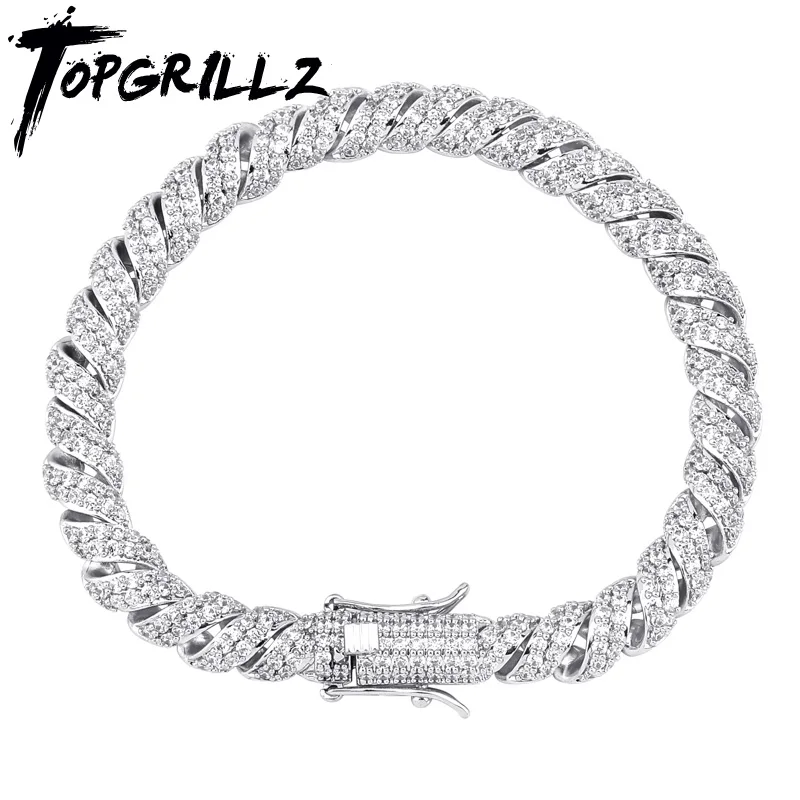 TOPGRILLZ Новый 10 мм сверкающий кубический циркон кубинский звеньевой браслет