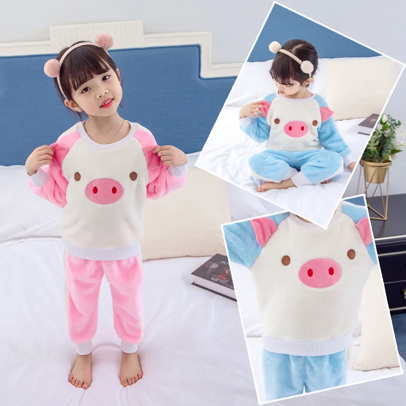 

2019 Autumn & Winter Girls Flannel Cute Pajamas Baby Winter Warm Pajamas Western Style Set Fashion