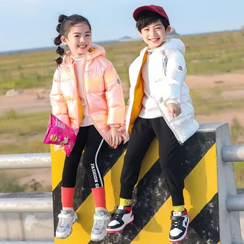 

Winter Shine Long Jacket For Girls 3-11 Years Streetwear Purple Warm Hooded Outerwear Kids Nice Minimalist Solid Parka Coat Boys