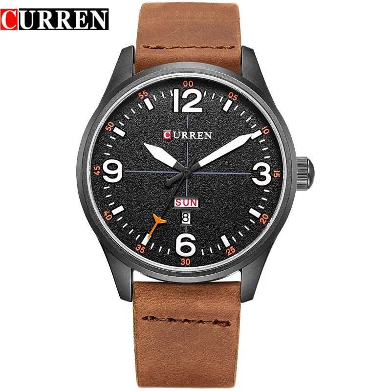 

CURREN Simple style Calendar Casual Men Watches Leather Strap Male Clock Fashion Business Quartz Week Display Wrist Watch
