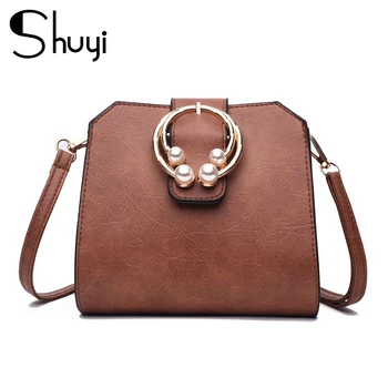 

SHUYI Fashion PU Leather Lady Bag Metal Pearl Buckle Women's Shoulder Bag Designer Bag 2020 Shell Shape women Crossbody Bag