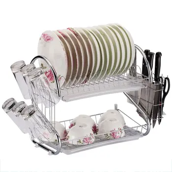 

Kitchen put dish rack double-layer plate cup finishing drain rack basket hanging tableware storage rack