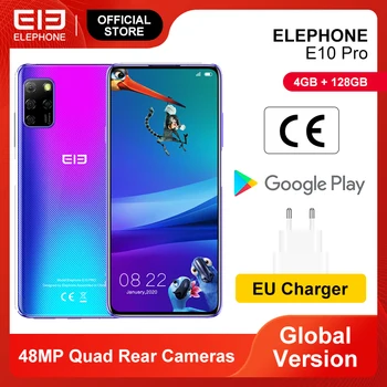Перейти на Алиэкспресс и купить ELEPHONE E10 Pro смартфон, 4 Гб 128 ГБ, 48 МП, четыре задние камеры, Восьмиядерный, экран 6,55 дюйма, 4000 мАч, Android 10, мобильные телефоны, NFC