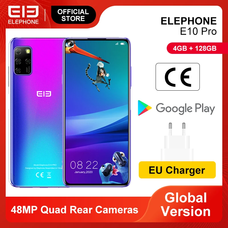 ELEPHONE E10 Pro смартфон 4 Гб 128 ГБ 48 МП четыре задние камеры Восьмиядерный экран 6 55