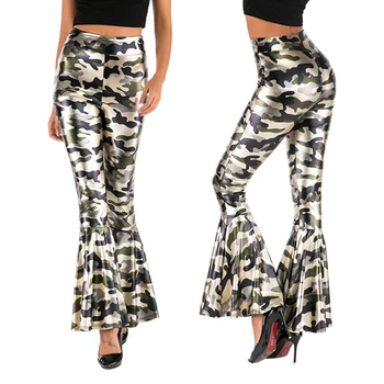 

Imcute Women's Sexy Elastic High Waist Flare Pants Trousers Camou Print Bodycon Skinny Bell Bottom Stretch Pant Casual Trousers