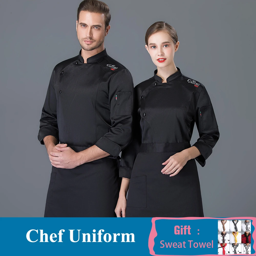 Black Coat Унисекс мастер куртка шеф-повара гостиницы, ресторана шеф-повар, официант форма Еда Услуги Кухня Топ Ресторан хлебобулочные Парикмахерская общественного питания одежда для приготовления пищи - Цвет: Black Coat