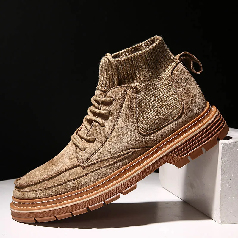 Autumn New Men Boots High Quality Flannel Men Winter Boots High-top Fashion Men Winter Shoes Work Boots - Цвет: Khaki