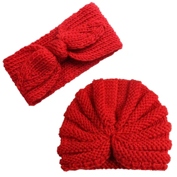 

Baby Boy Girl Winter Warm Knitted Bow knot Headband Cute Beanie Turban Hat Kids Toddler Cap 0-5T Red Black Pink