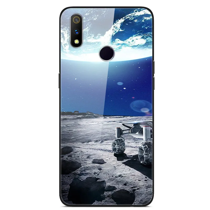 Для OPPO Realme 3 Чехол Realme3 закаленное стекло планета Космос крышка стекло задняя крышка чехол для OPPO Realme 3 Coque оболочка для Realme 3 6,22 - Цвет: 21