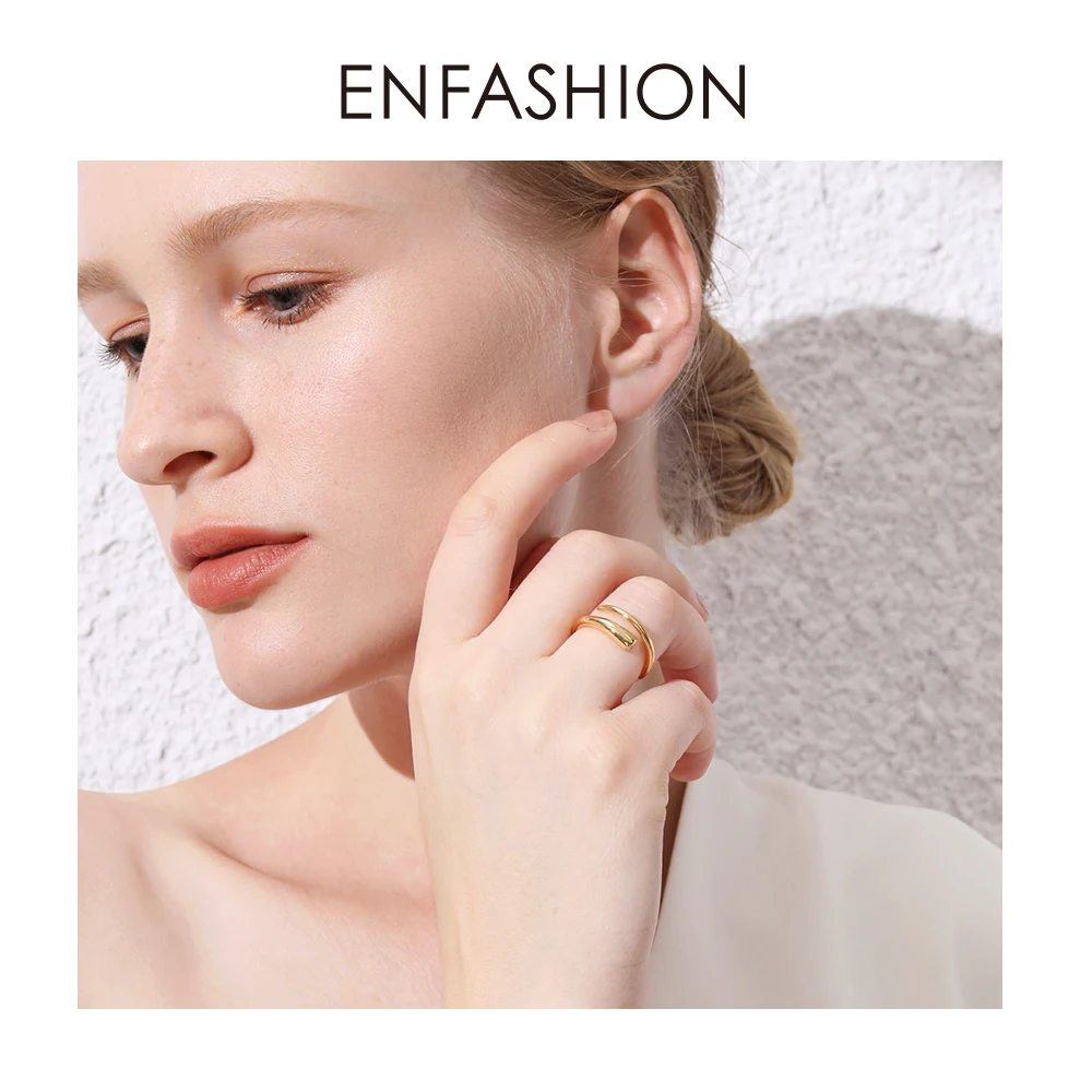 ENFASHION, кривое кольцо с кристаллами, золотого цвета, кольца для женщин, аксессуары для пальцев, модное ювелирное изделие, подарки R194010