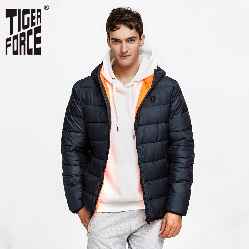 En Ligne TIGER FORCE hommes veste bouffante automne hiver décontracté à capuche manteau coton rembourré manteau hommes Parkas contraste mâle vêtements de sortie