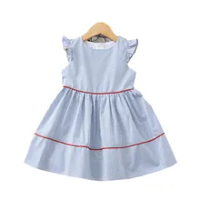 Платье в полоску для девочек г. Летнее Детское платье принцессы с круглым вырезом