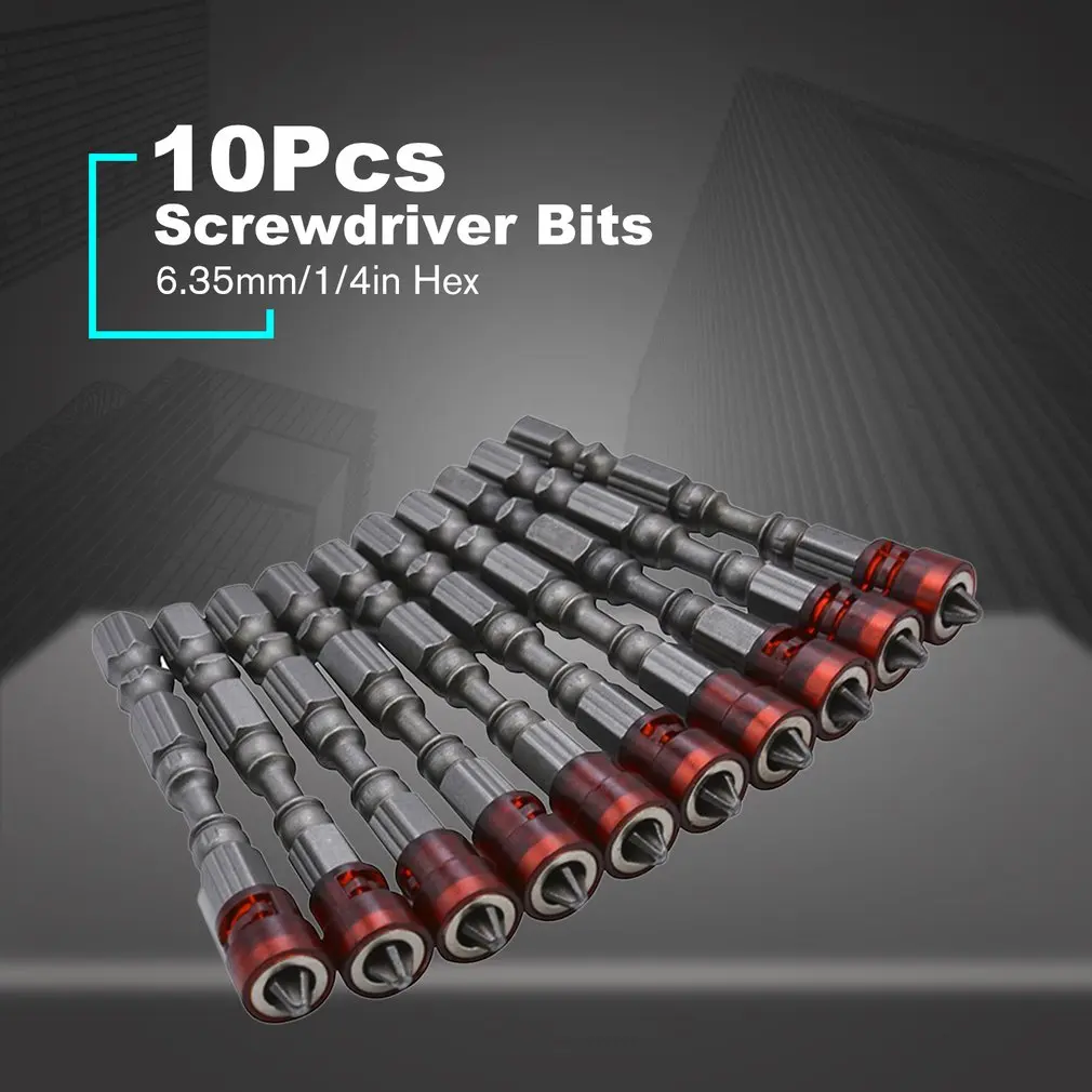10 шт. PH2 Магнитный крестовый Набор отверток 1/" шестигранный хвостовик гипсокартон S2 сплав Электрический драйвер питания Биты