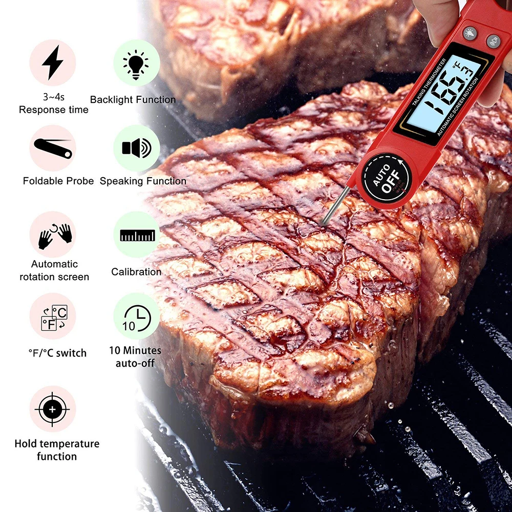 digital thermometer Waterproof Digital Instant Read Meat Thermometer Voice Report for Kitchen Cooking Oil Food BBQ Grill
