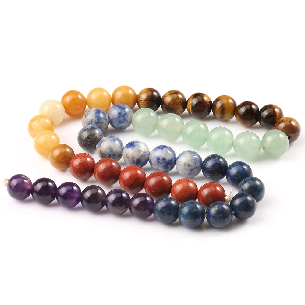 7 차크라 비즈 Amethys 타이거 아이 옥 천연석 라운드 루즈 비즈 쥬얼리 만들기 DIY 요가 치유 Reiki 팔찌 15''