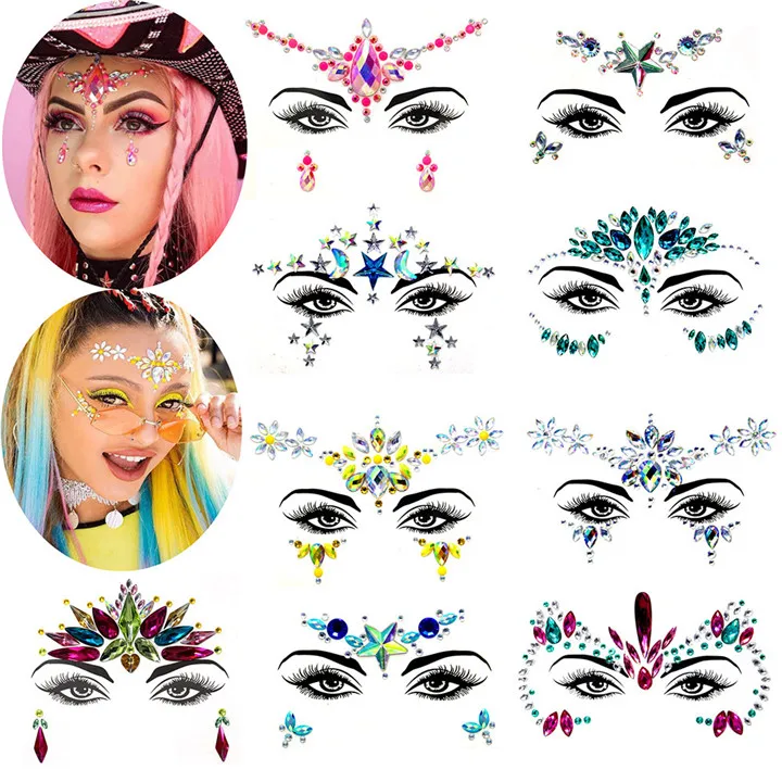 2  Fashion Acrylic Resin Face Drill Diamond Face Stick Sticker For DIY Handmade Party Phone Case Women Face Jewelry Sticker
