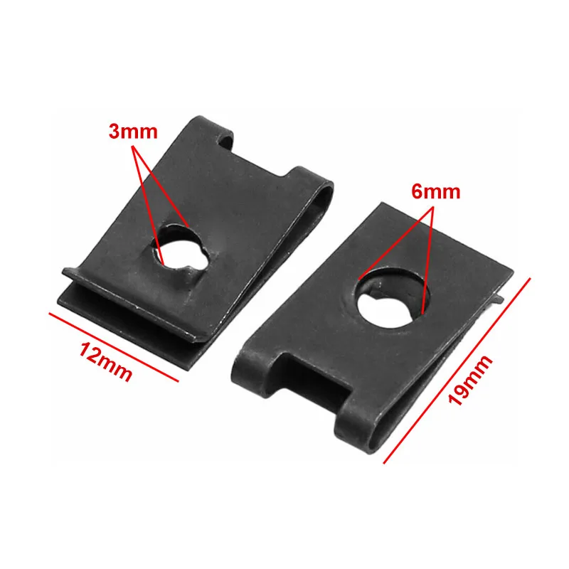 30 шт. 19x12 мм черная сталь u-образная Зажимная гайка для внедорожника номерного знака Автомобильная дверная накладка M6 саморез металлический шпиль крепежные зажимы