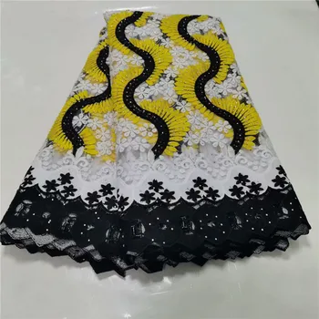 

Latest stones Cotton Embroidery yellow High Quality Swiss Voile Lace Nigerian Dry Cotton Lace Punch Fabric For Party Dress