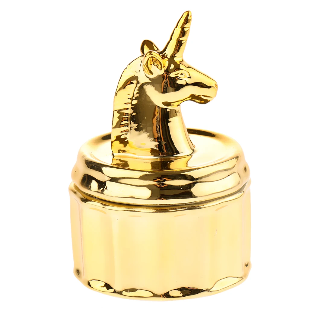 

Trendy Gold Tone Unicorn Earrings Holder Tray Ceramic Storage Box with Lid for Women Girls Jewelry Gift