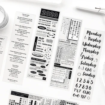 

2 Sheets Creative Transparent Text Collage Material Stickers Scrapbook Journal DIY Decoration Sticker Stationery