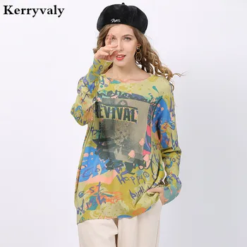 

New Style Sweater Women Autumn Digital Printing Large Size Sweater Pullover Plus Size Warm Sweaters Oversized D6319