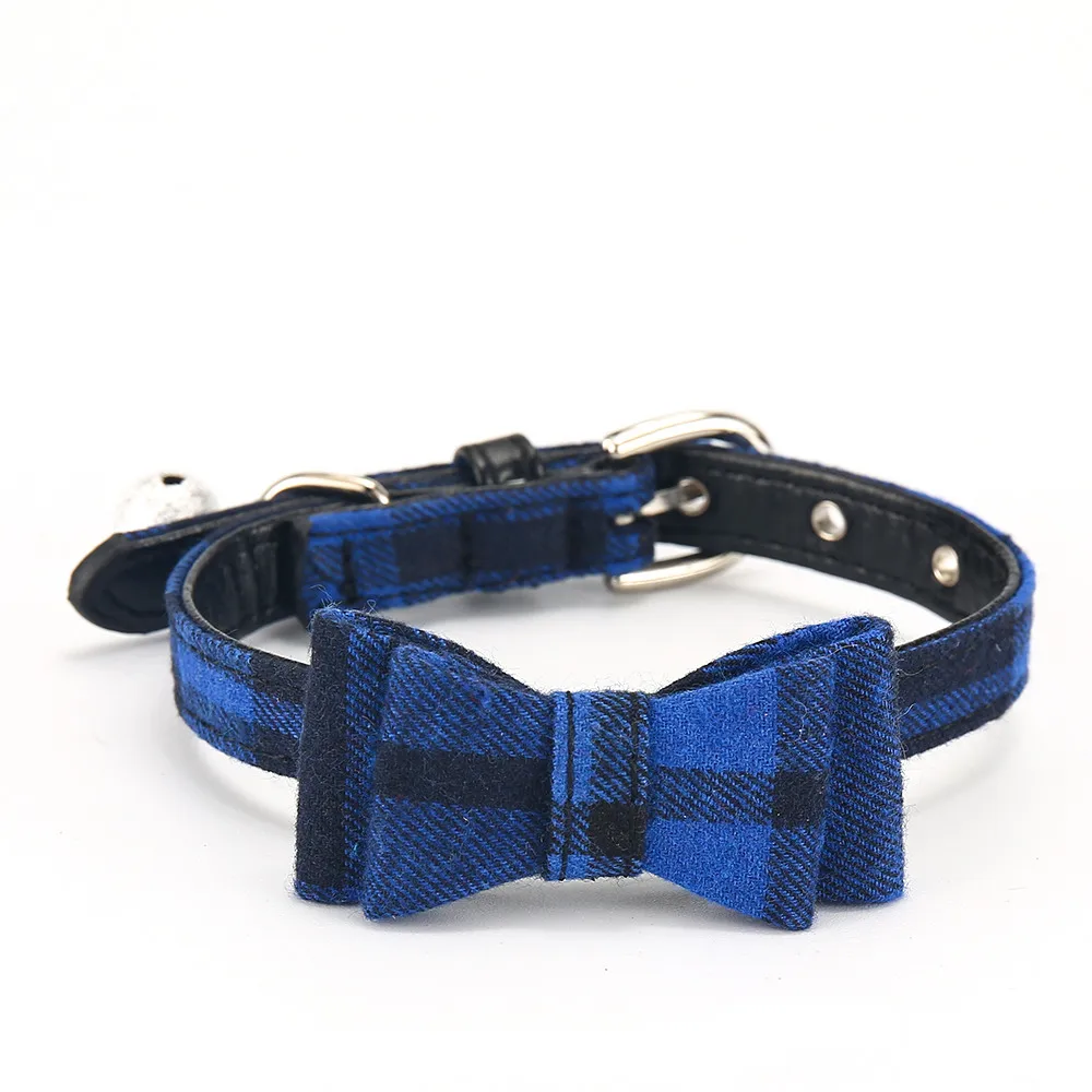 Blue and Black Маленький кожаный ошейник для собак в полоску из искусственной кожи для щенков с бантом и колокольчиками, ошейники для собак, поводки для собак SChihuahua MP0014 - Цвет: Blue and Black
