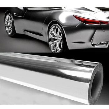 

auto in 12x60inch 30 * 152cm Silver Chrome Mirror Vinyl Wrap Film Car Sticker Decal Anti-UV Waterproof