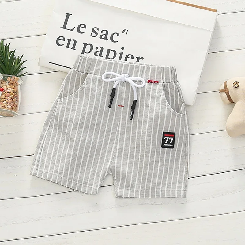 

4Kinds Summer Children Boys Shorts Stripe Print Shorts Kids Knee Length Casual Cotton Elastic Waist Shorts