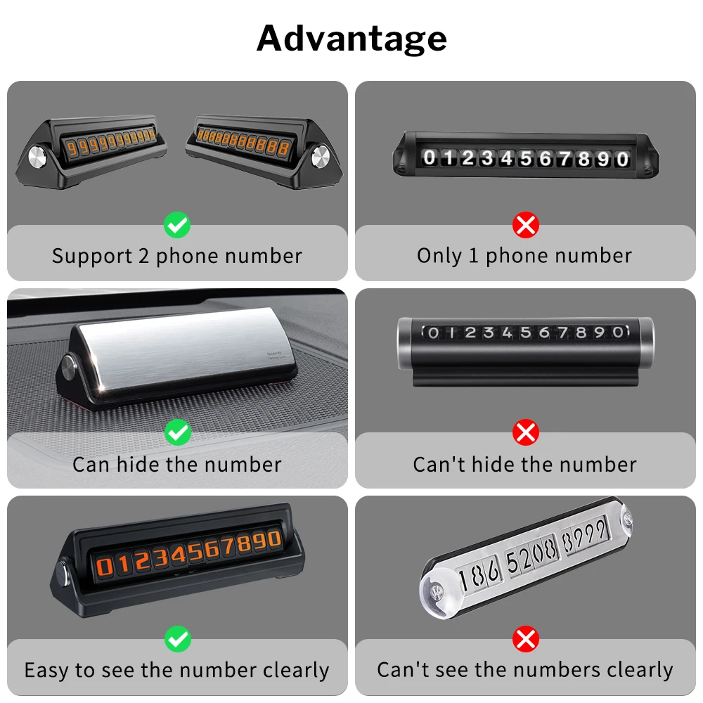  Deelife Car Phone Number Temporary Parking Card Plate with 2 Telephone Numbers Hidden Flippable