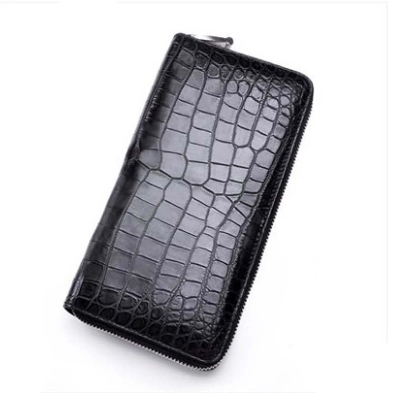 

ouluoer Import Nile crocodile long purse black leather belly handbag large capacity zipper wallet man cluth bag
