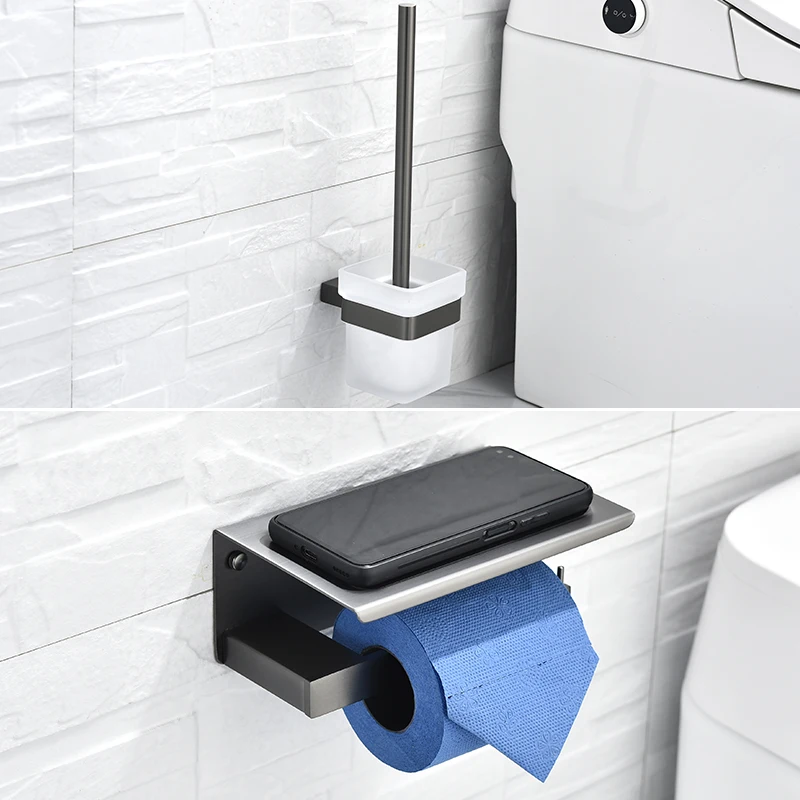 

Bathroom Accessories Stainless Steel Gray Polished Toilet Paper Holder Toilet Brush Holder Wall Mounted Hardware Set