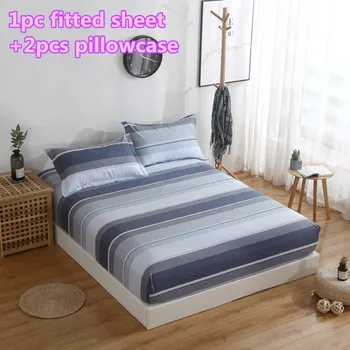 

Fashion Soft Cotton Fitted Sheet stripe Mattress Cover luxury Bedspread Twin full Queen King elastic bed sheet boys pillowcase