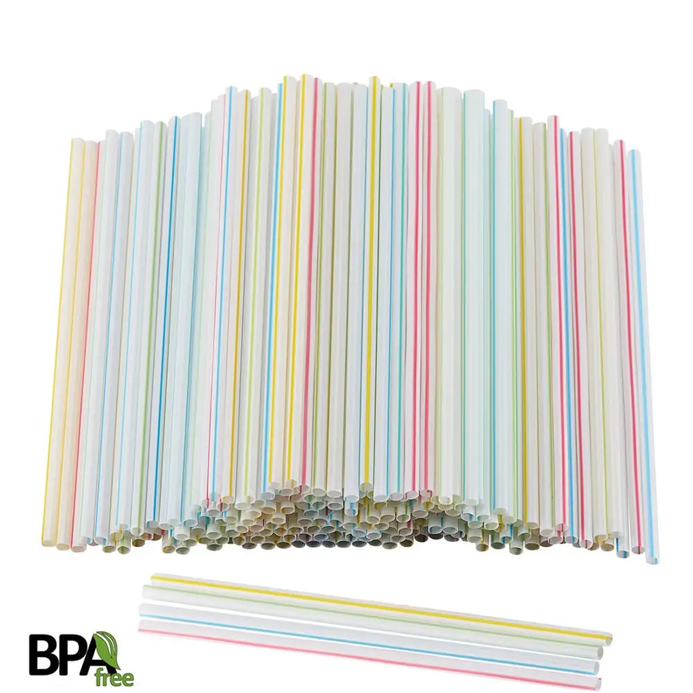 

Multi Colored Striped BPA-Free Disposable Plastic Drinking Straight Straw -- 1 Piece Totaling 200 Counts
