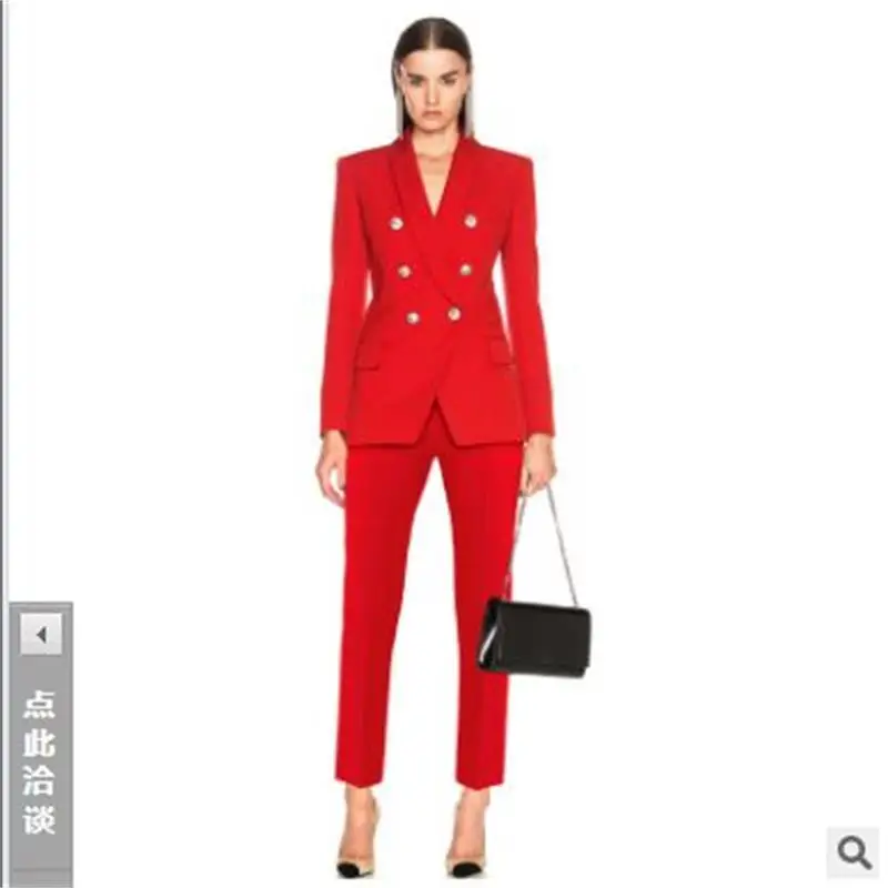 

2019 Europe and the United States spring and summer new professional wear classic double breasted green fruit collar suit women'