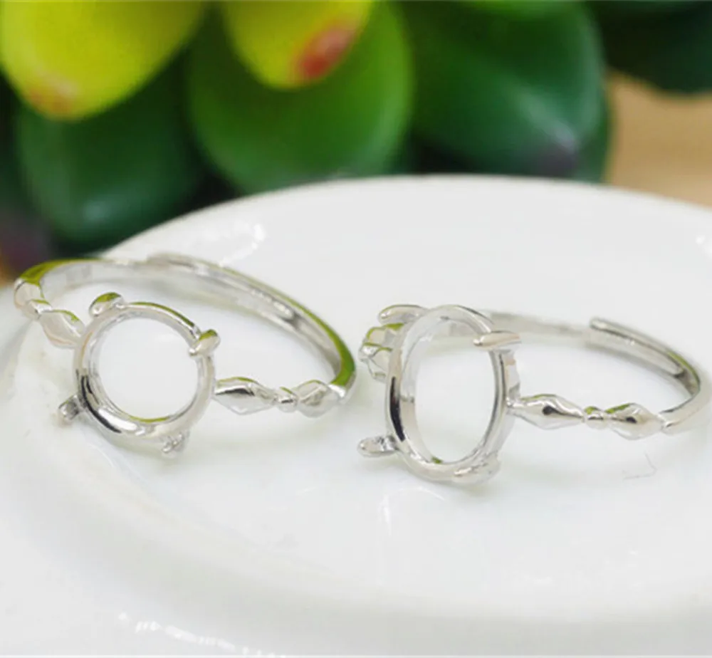 Joanlyn Ring Blank for 8x8mm/8x10mm/11x13mm/12x15mm/13x18mm Round Or Oval Cabochons 925 Silver Adjustable Band Ring Base JZ402