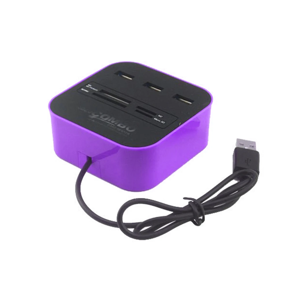 Фиолетовый CHUYI квадратный Многофункциональный USB разветвитель кардридер USB 2,0 Все-в-одном COMBO Blacklight HUB высокая скорость для ПК ноутбука - Цвет: Фиолетовый