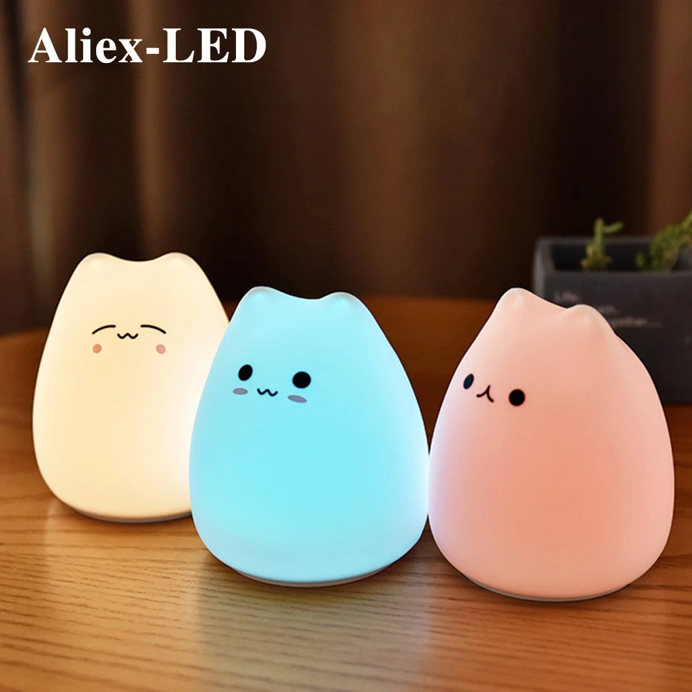 Cartoon Children Night Light Silicone Bedside Lamp RGB Touch Sensor USB Bedroom Decor Table Lamp Soft Gift Decoration Night Lamp