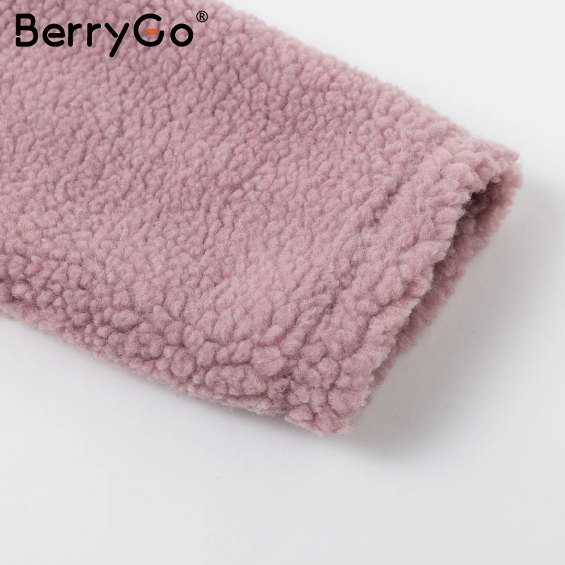 BerryGo Элегантное зимнее пальто из искусственного меха женская мягкая Осенняя розовая куртка теплые пальто повседневная верхняя одежда с длинным рукавом женские куртки