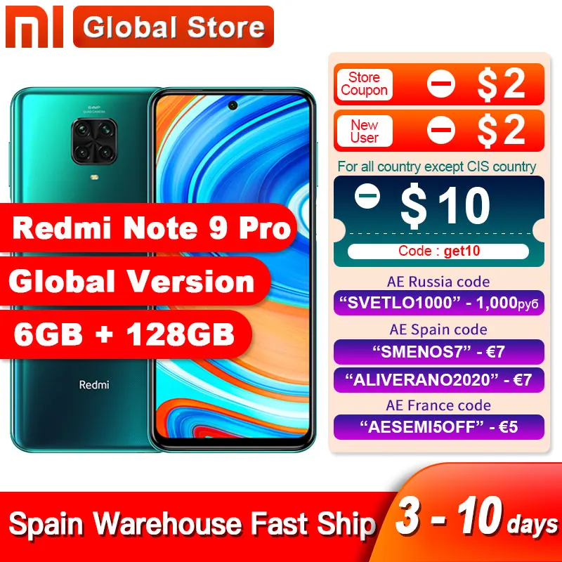 Spain Overseas Global Version Redmi Note 9 Pro 6GB 128GB NFC Smartphone Snapdragon 720G Octa Core 64MP Quad Camera 6.67"5200mAh:  Brand Name: Xiaomi Operation System: Android Design: BAR Display Size: 6.67'' Standby Time: Other Unlock Phones: Yes Touch Screen Type: Capacitive Screen Cellular: GSM Cellular: WCDMA Cellular: LTE Item Condition: New SIM Card Quantity: 2 SIM Card RAM: 6G ROM: 128G Display Resolution: 2400x1080 Battery Type: Not Detachable Language: English Language: Russian Language: German Language: French Language: Spanish Language: Polish Battery Capacity(mAh): 5020mAh Screen Type: Full Screen Release Date: 2020 Screen Material: LCD Optical Zoom: NO CPU Model: qualcomm 3.5mm Headphone Port: YES Front Camera Quantity: 1 Phone Type: Smart Phones CPU Core Quantity: Octa Core Qualcomm Model: Snapdragon 720G Fast Charging: Nonsupport Rear Camera Quantity: 4 Biometrics Technology: Fingerprint Recognition Rear Camera Pixel: ≈64MP Front Camera Pixel: 16MP Wireless Charging: NO Charging Interface Type: TYPE-C NFC: YES GSM: B2/3/5/8 WCDMA: B1/2/4/5/8 FDD-LTE: B1/2/3/4/5/7/8/20/28 TDD-LTE: B38/40/41(2535-2655MHz) 