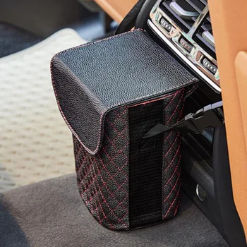 

Leather Car Trash Bin Auto Organizer Storage Box Car Trash Can Rubbish Gargage Holder Automobile Storage Car Accessories