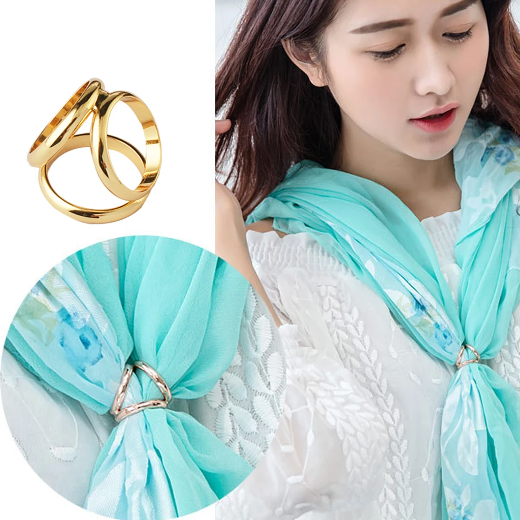 Tricyclic Round Gold Tone Scarf Ring Silk Scarf Clip Three Rings Buckle Lady Girls Fashion Jewelry