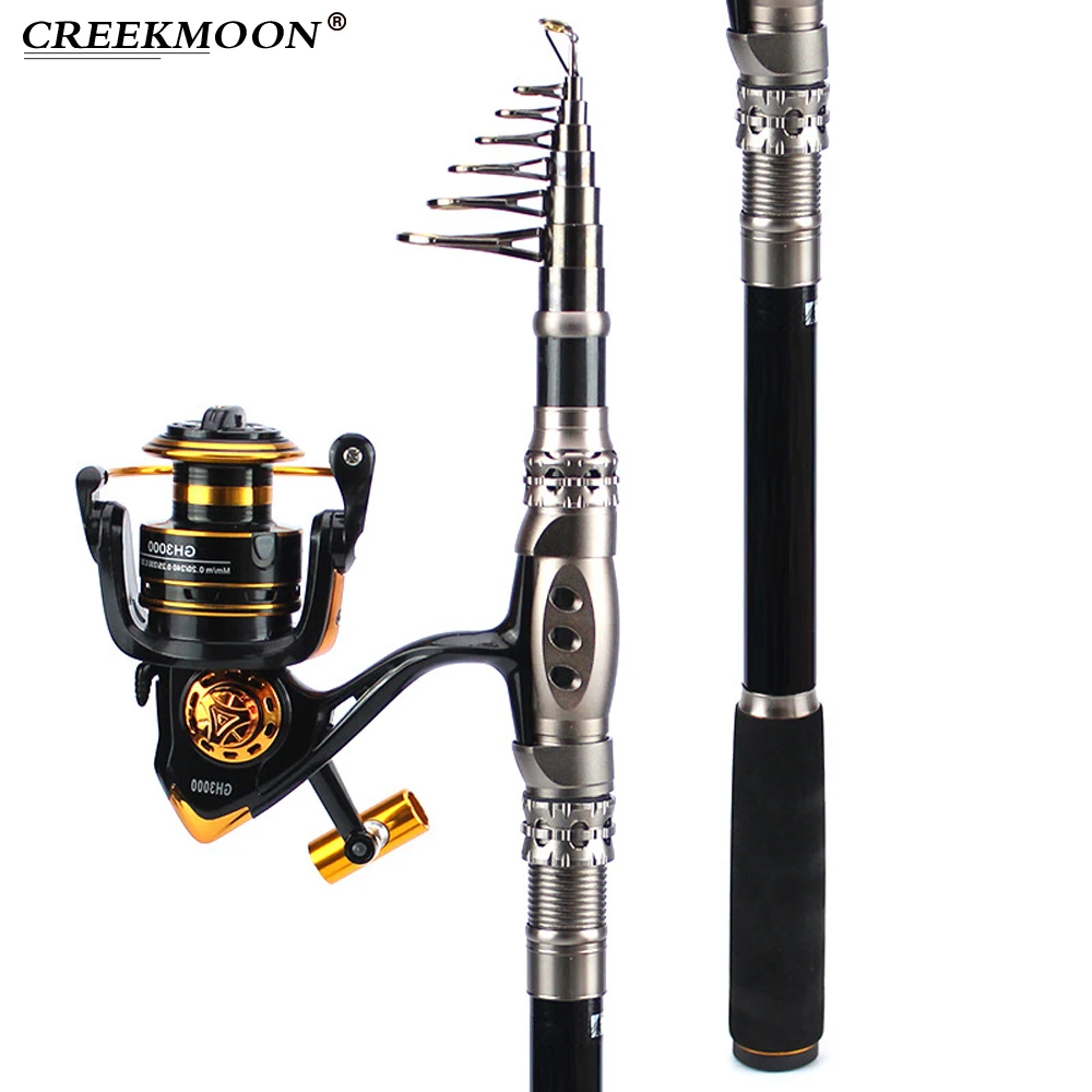 

Trolling Sea Carbon Fishing Rod Kit Carbon Telescopic Spinning Fishing Rod Reel Combo Set for Lure Surf Casting Fishing with Bag