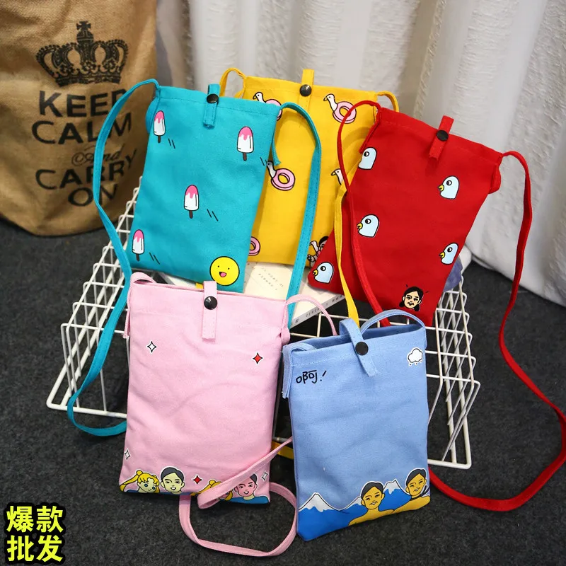 

New Style Japanese-style Harajuku Canvas Bag Literature And Art Mobile Phone Oblique Bag Soft Girl Small Square Shoulder Bag Pri