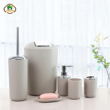 

MSJO Bathroom Accessory Set Nordic Household Decor Lotion Dispenser Mouthwash Cup Trash Can Soap Dish 6Pcs/Set Bathroom Set