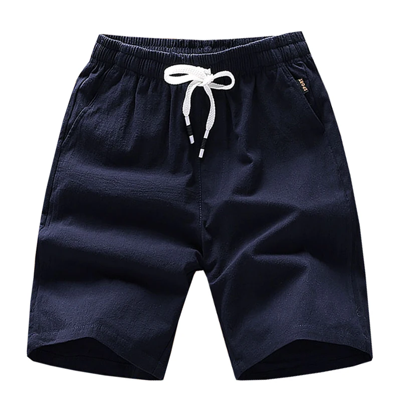 Drak blue Мужские летние повседневные шорты, мужские хлопковые льняные однотонные Дышащие Модные удобные короткие штаны размера плюс M-5XL Y2155 - Цвет: Drak blue