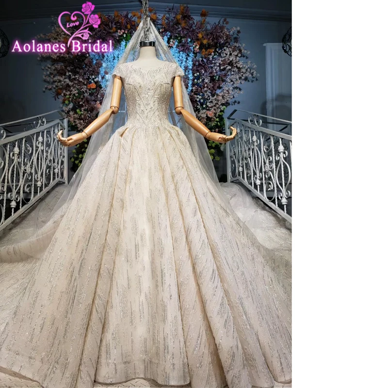 Роскошное блестящее свадебное платье для невесты, кружевное бальное платье принцессы с блестками и кристаллами