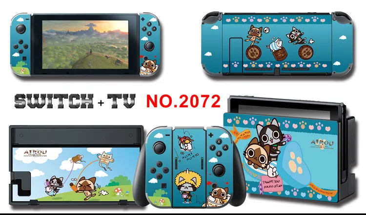 1set New Cute Anime Full Body Sticker for NS Switch Protective Cover Skin Colorful Art for Game Console Joy-Con Controller Decor