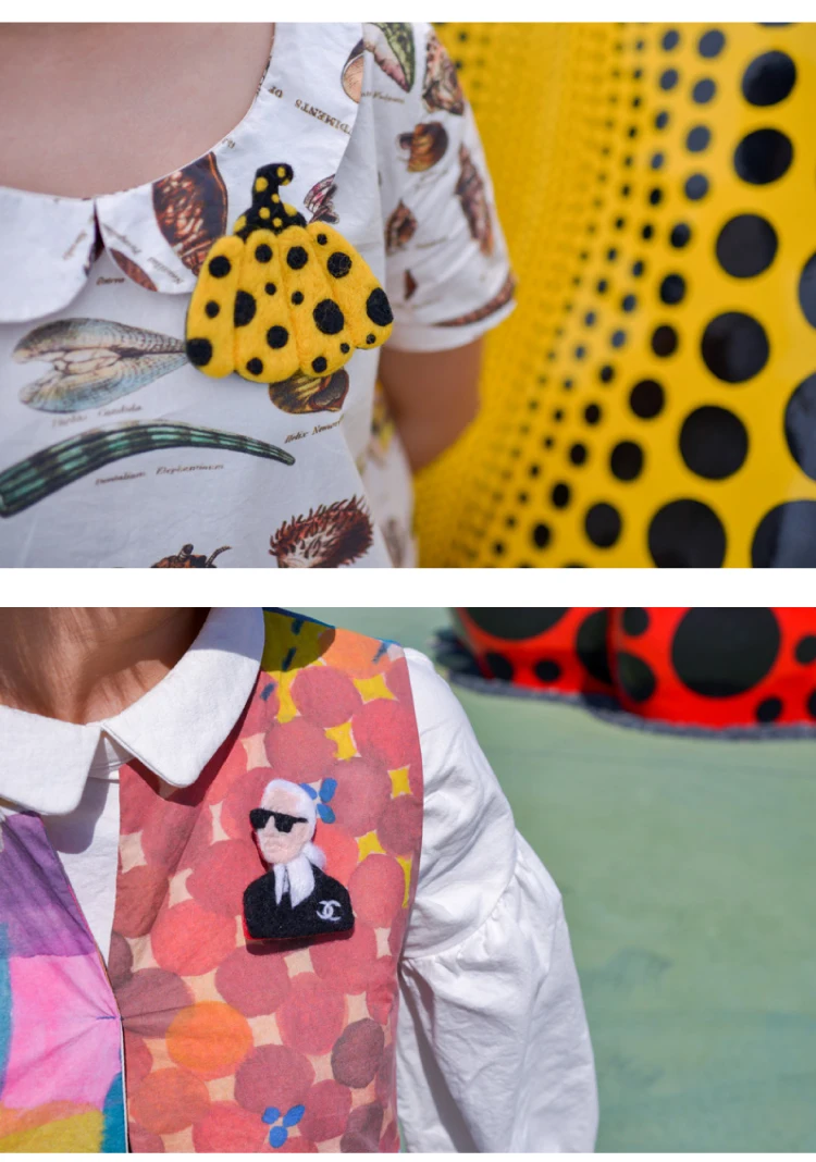 Faramita праздничные броши в горошек с тыквой Yayoi Kusama, шерсть, ручная работа, украшение для женщин и девочек, милая ручная ретро брошь