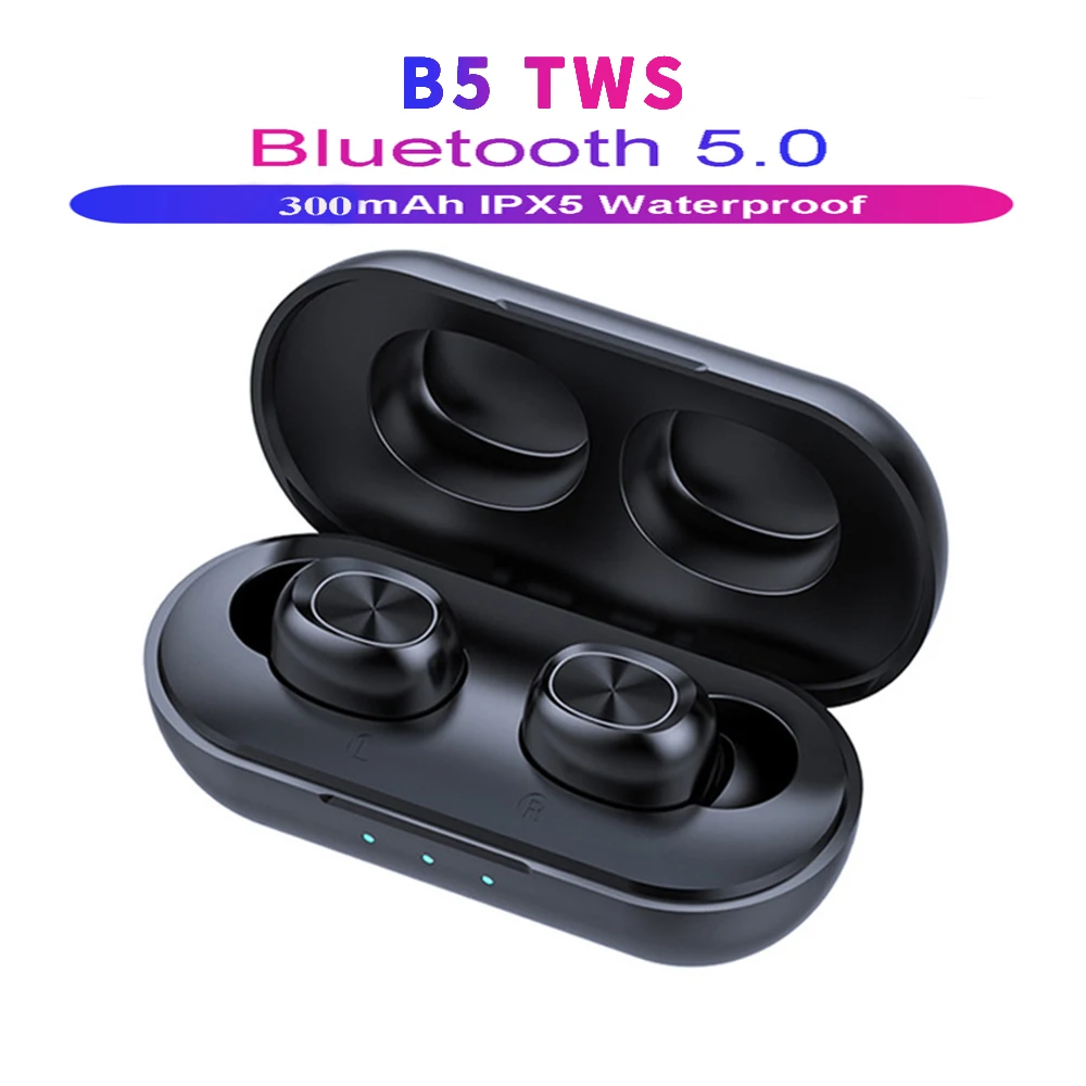 B5 TWS Bluetooth 5,0 Беспроводная гарнитура наушники с сенсорным управлением Водонепроницаемые 9D стерео музыкальные наушники 300 мАч power Bank