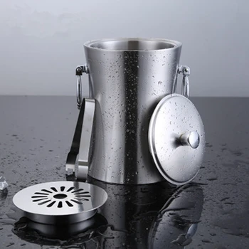 

Stainless Steel Ice Bucket Double Insulation Ice Grain Bucket Wine Barrel Hotel KTV Bar Champagne Barrel Binaural 3L